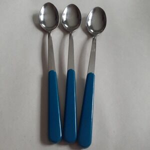 Cose-Casa Inox 18-10 Italy Set of‎ 3 Ice Tea Spoons 7.25" Blue Handle